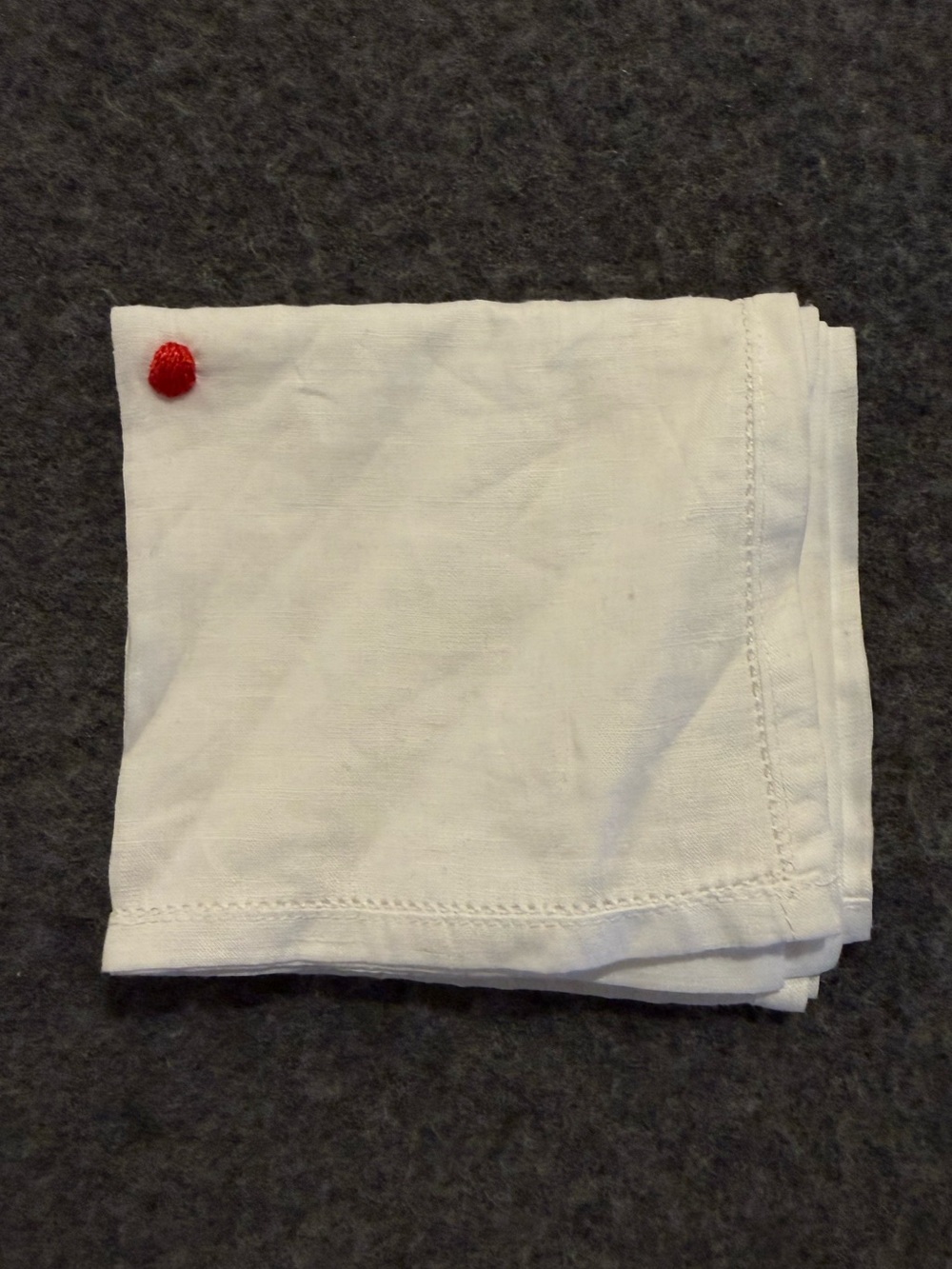 Kiton White Pocket Square with Red Accent